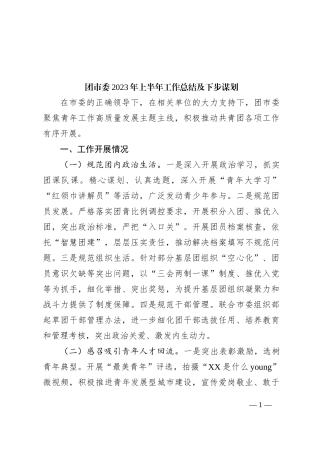 团市委2023年上半年工作总结及下步谋划