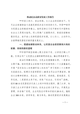 推动民企高质量发展工作报告
