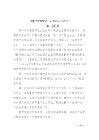 违规经营投资责任追究办法（试行）