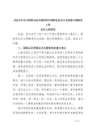 习近平在学习贯彻习近平新时代中国特色社会主义思想主题教育工作会议上的讲话