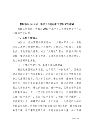 县财政局2023年上半年工作总结和下半年工作谋划
