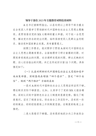 领导干部在2023年主题教育对照检查材料