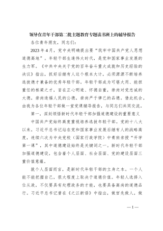 领导在青年干部第二批主题教育专题读书班上的辅导报告