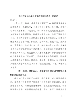 领导在全县环境卫生整治工作推进会上的讲话