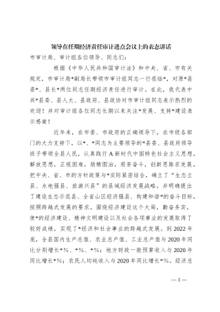 领导在任期经济责任审计进点会议上的表态讲话