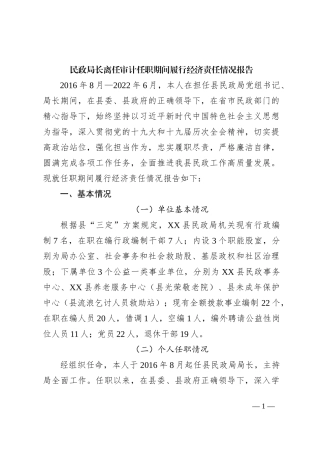 民政局长离任审计任职期间履行经济责任情况报告