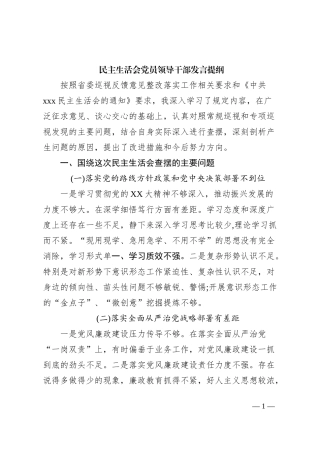 民主生活会党员领导干部发言提纲