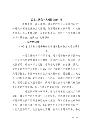 民主生活会个人对照检查材料.