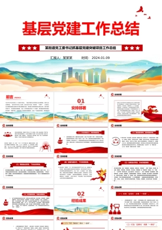 大气实用街道党工委书记抓基层党建突破项目工作总结PPT模板