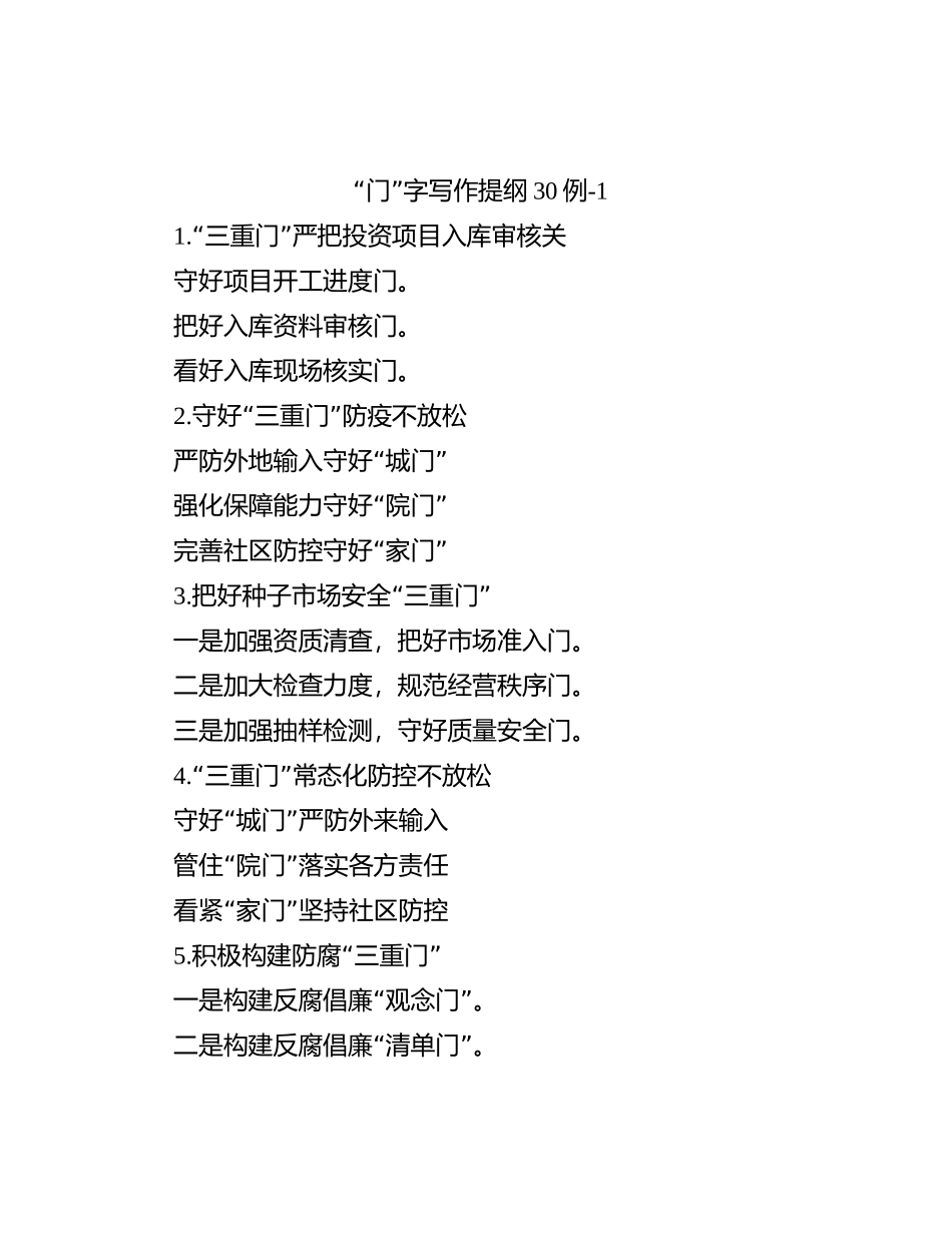 “门”字写作提纲30例-1【优】_第1页