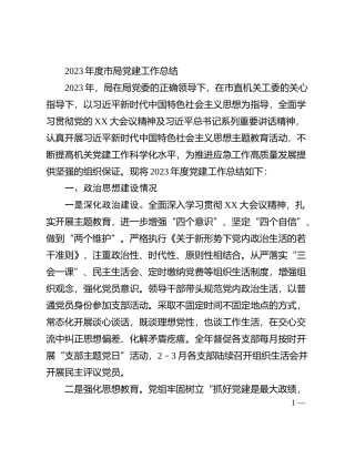 2023 年度市局党建工作总结