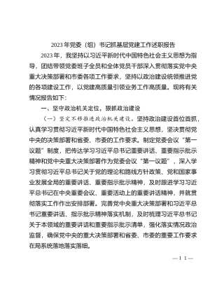 2023年党委（组）书记抓基层党建工作述职报告(1)