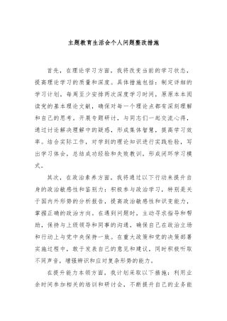 主题教育生活会个人问题整改措施