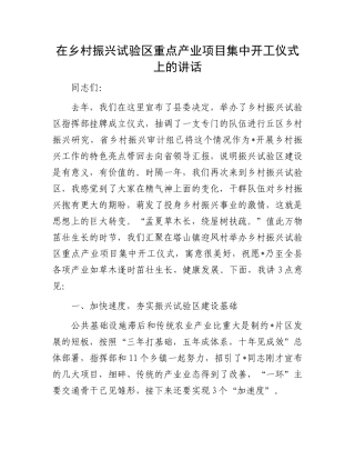 在乡村振兴试验区重点产业项目集中开工仪式上的讲话(3)