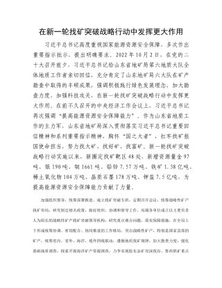 在新一轮找矿突破战略行动中发挥更大作用(3)