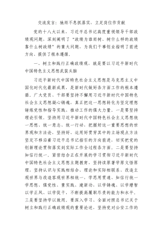政绩观发言：驰而不息抓落实，立足岗位作贡献(3)