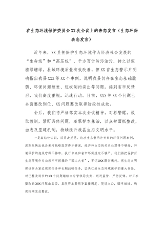 在生态环境保护委员会XX次会议上的表态发言（生态环保表态发言）