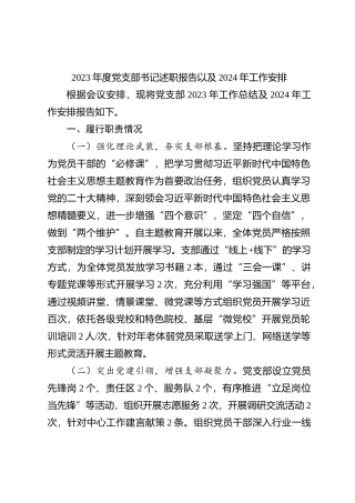 2023年度党支部书记述职报告以及2024年工作安排
