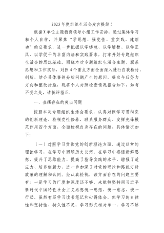 2023年度组织生活会发言提纲5