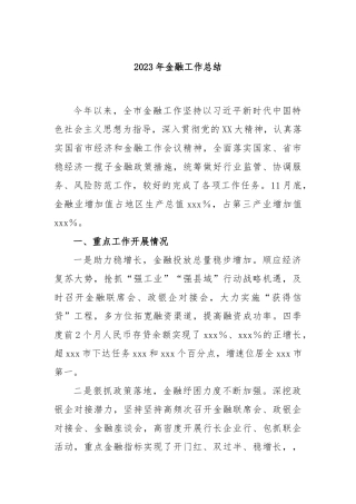 2023年金融工作总结(1)