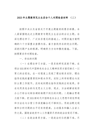 2023年主题教育民主生活会个人对照检查材料 （二）
