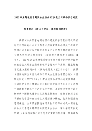 2023年主题教育专题民主生活会XX供电公司领导班子对照检查材料（新六个方面、典型案例剖析）