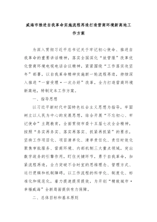 威海市推进自我革命实施流程再造打造营商环境新高地工作方案
