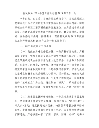 县民政局2023年度工作总结暨2024年工作计划(1)
