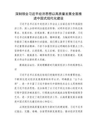 深刻领会习近平经济思想 以高质量发展全面推进中国式现代化建设