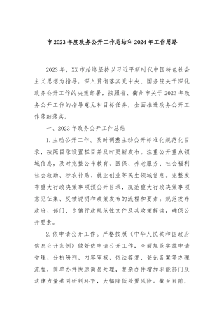 市2023年度政务公开工作总结和2024年工作思路