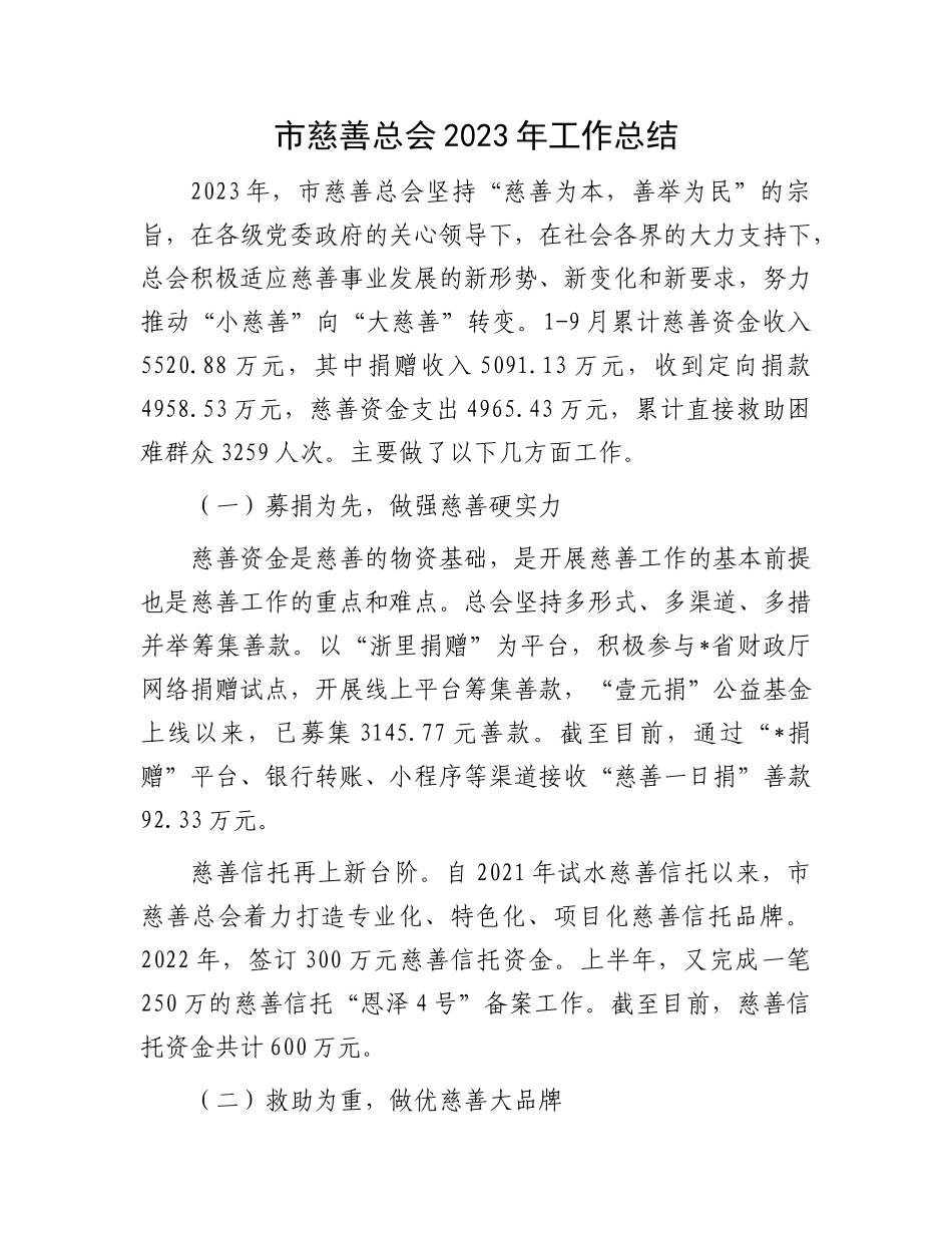 市慈善总会2023年工作总结_第1页