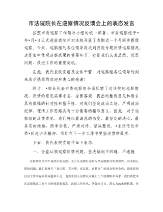市法院院长在巡察情况反馈会上的表态发言