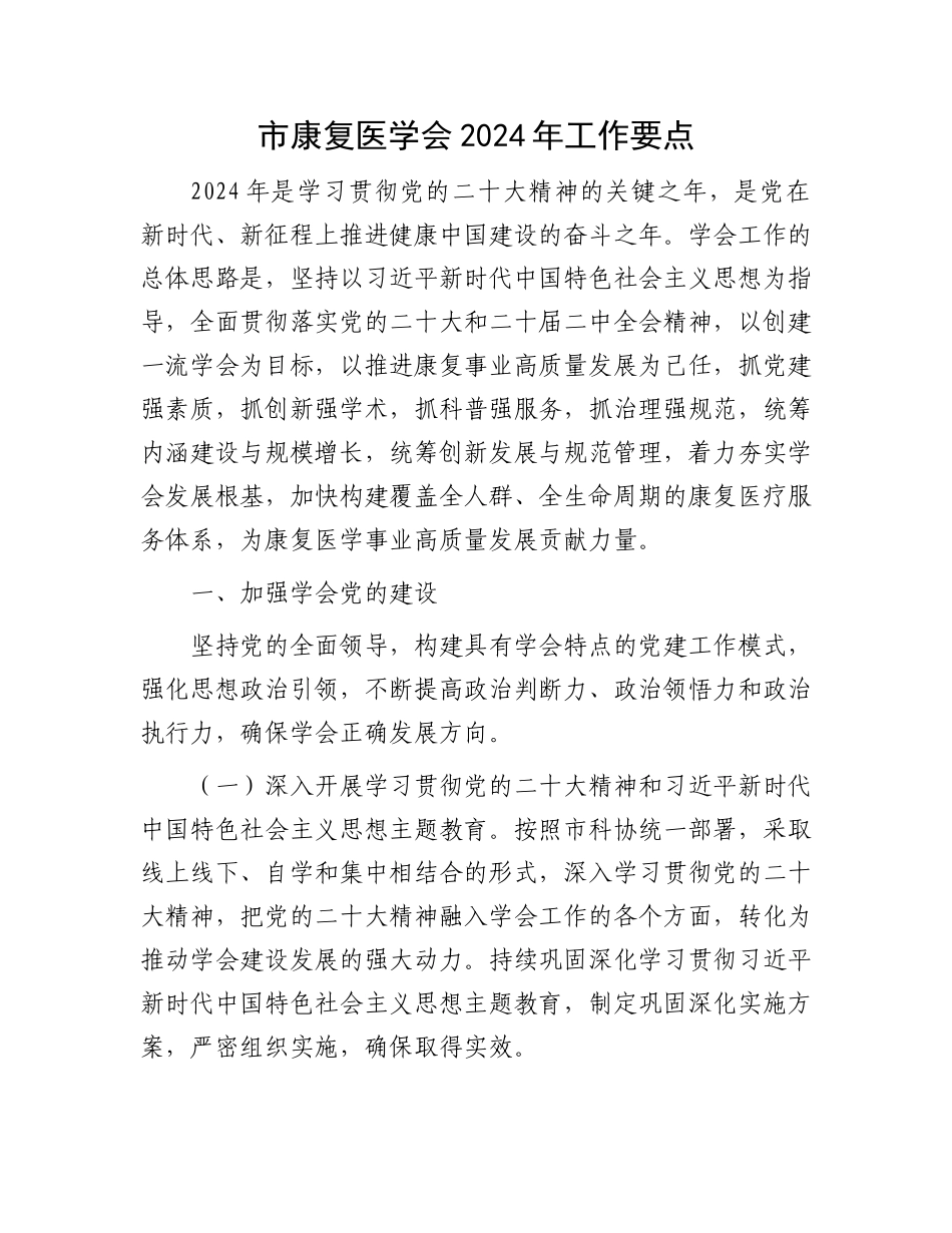 市康复医学会2024年工作要点_第1页