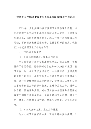 市某中心2023年爱国卫生工作总结和2024年工作计划