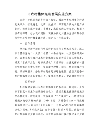 市农村集体经济发展实施方案