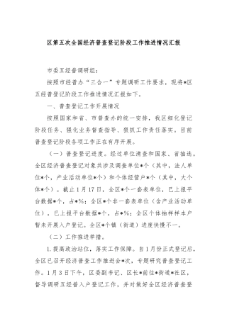 区第五次全国经济普查登记阶段工作推进情况汇报