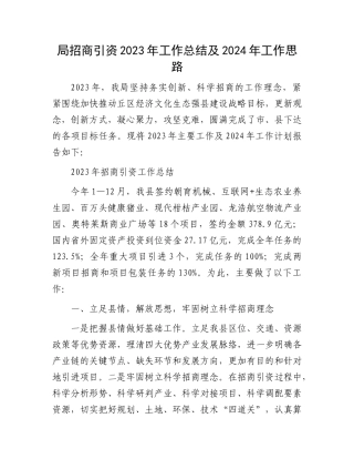 局招商引资2023年工作总结及2024年工作思路(1)
