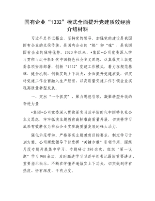 国有企业“1332”模式全面提升党建质效经验介绍材料