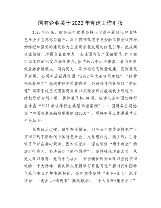 国有企业关于2023年党建工作汇报有重名 426415