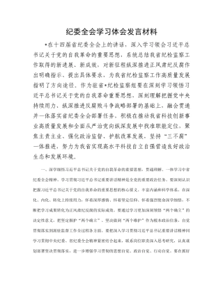 纪委全会学习体会发言材料