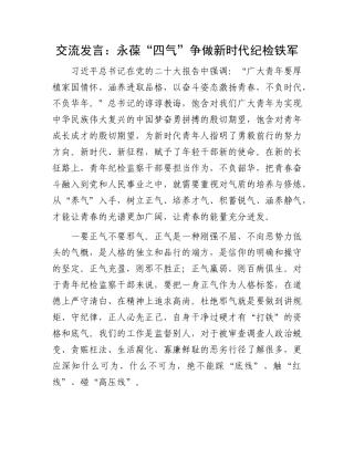 交流发言：永葆“四气” 争做新时代纪检铁军