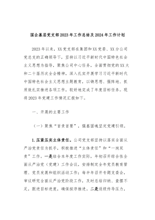 国企基层党支部2023年工作总结及2024年工作计划 (3)