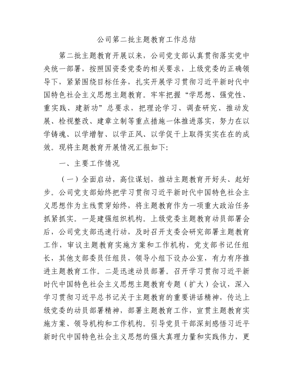 公司第二批主题教育工作总结(2)_第1页