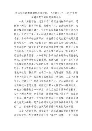 第二批主题教育对照检查材料，“过紧日子”，厉行节约反对浪费方面问题查摆材料