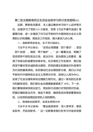第二批主题教育民主生活会会前学习研讨发言提纲(02)