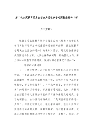 第二批主题教育民主生活会局党组班子对照检查材料（新六个方面）