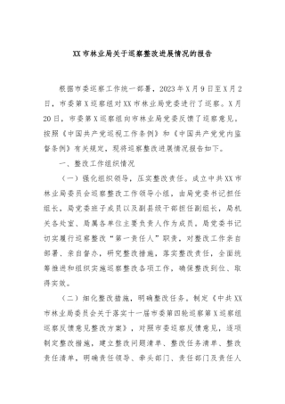 xx市林业局关于巡察整改进展情况的报告