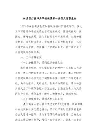 XX县医疗保障局平安建设第一责任人述职报告(2)