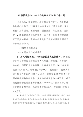 XX镇民政办2023年工作总结和2024年工作计划(3)