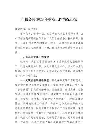 市税务局2023年重点工作情况汇报